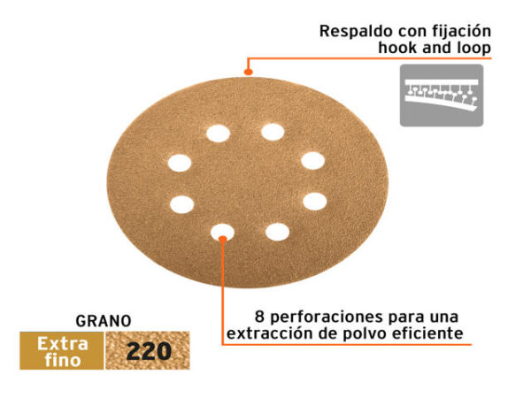 DISCOS DE LIJA 5" GRANO 220 LIJADORA ROTO- ORBITA.  103314XP - Image 2